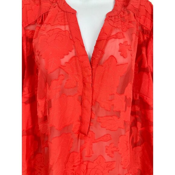 Torrid Blouse Harper Chiffon Clip Floral Pullover 3/4 Sleeve Sheer Coral Size 1X - Picture 5 of 11